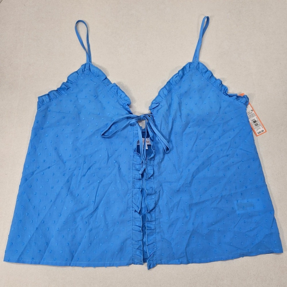 Colsie Blue Swiss Dot Ruffle‎ Tie Front Cami Top Women's Medium